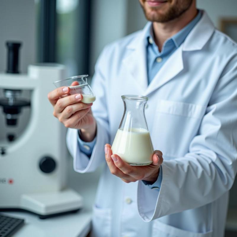 Hình ảnh kiểm nghiệm sữa hạnh nhân, đảm bảo an toàn thực phẩm và chất lượng sản phẩm