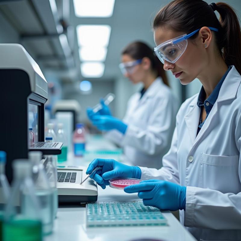 Minh họa quy trình phân tích các chỉ tiêu kiểm nghiệm sữa hạnh nhân trong phòng thí nghiệm hiện đại