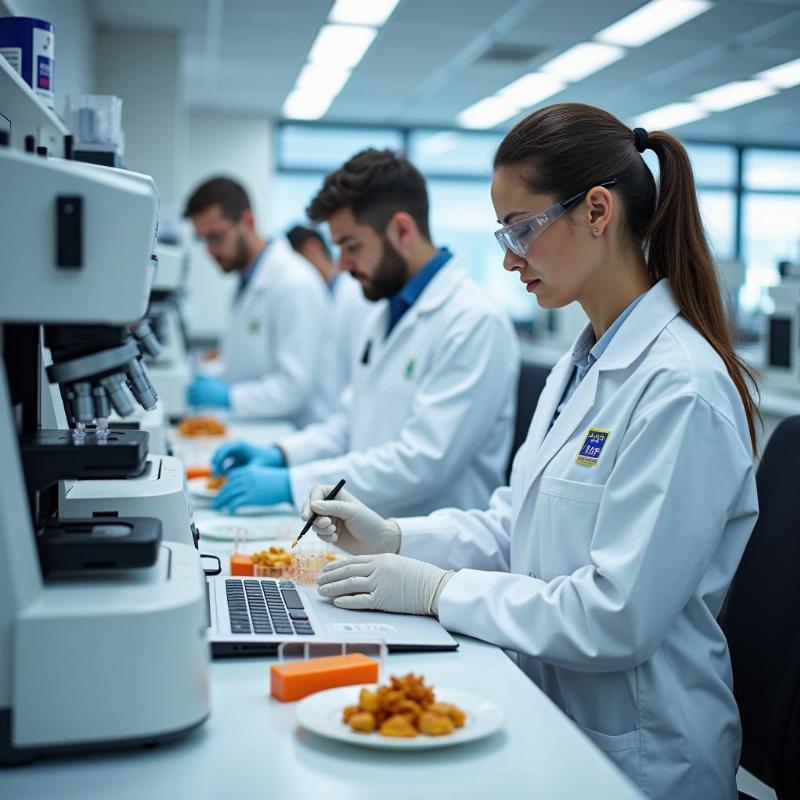 Hình ảnh phòng thí nghiệm hiện đại kiểm nghiệm thực phẩm khô tổng hợp đảm bảo chất lượng, an toàn.